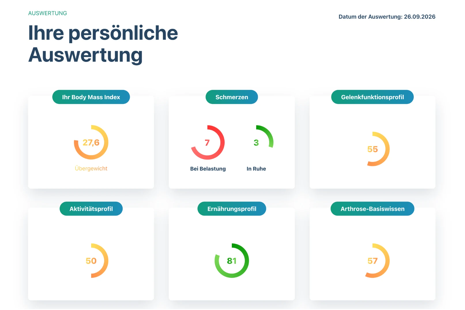 Beispiel einer persönlichen ArthroConcept Gelenk Kompass Auswertung